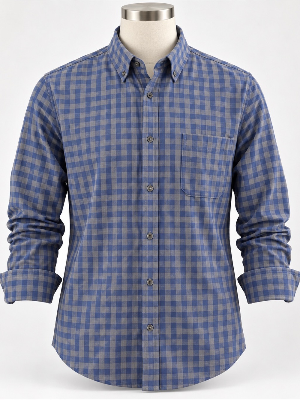 🖤 Mizzen+Main Blue and Gray Gingham Button-Down Shirt |L